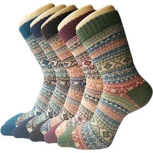 5 Pack Womens Wool Socks Winter Warm Socks Thick Knit Cabin Cozy Crew Soft Socks